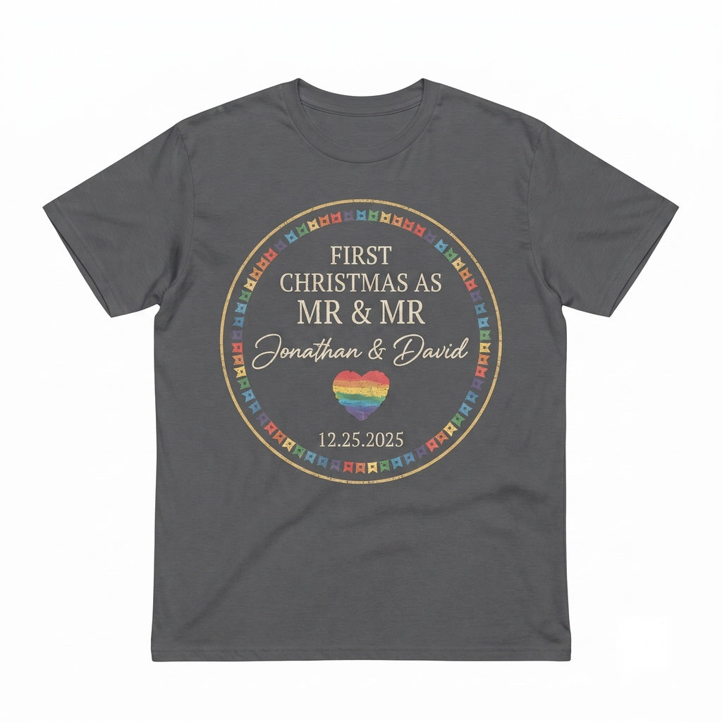 Personalized First Christmas Mr Mr Ornament Gay Couple Wedding Anniversary Keepsake LGBT Pride Xmas Gift Unisex TShirt