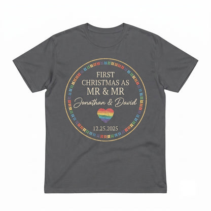 Personalized First Christmas Mr Mr Ornament Gay Couple Wedding Anniversary Keepsake LGBT Pride Xmas Gift Unisex TShirt