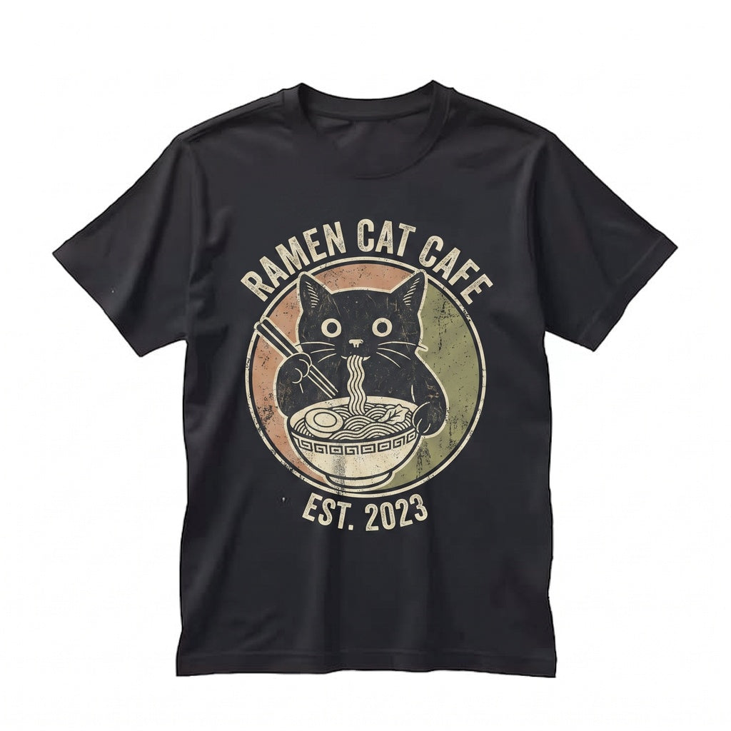 Kawaii Japanese Ramen Cat Sweatshirt Cute Anime Noodle Bowl Foodie Graphic Apparel Unisex TShirt