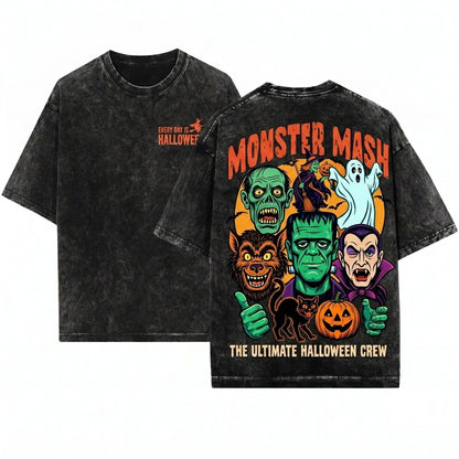Retro Monster Mash Halloween Spooky Season Unisex Wash T-Shirt