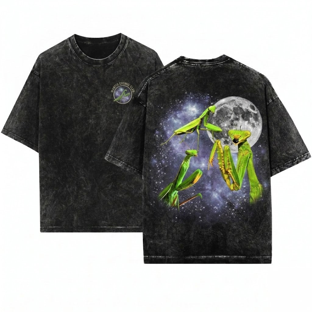 Praying Mantis Vintage Moon Graphic Insect Meme Funny Apparel Unisex Wash T-Shirt