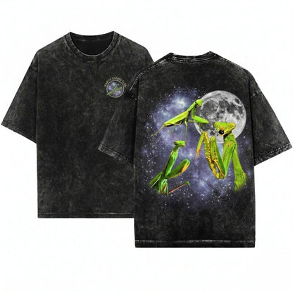 Praying Mantis Vintage Moon Graphic Insect Meme Funny Apparel Unisex Wash T-Shirt