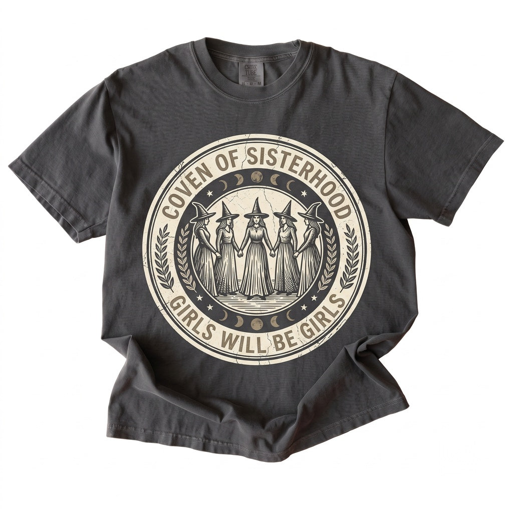 Girls Will Be Girls Witch Feminist Halloween Vintage Coven Spooky Season Gift Unisex TShirt