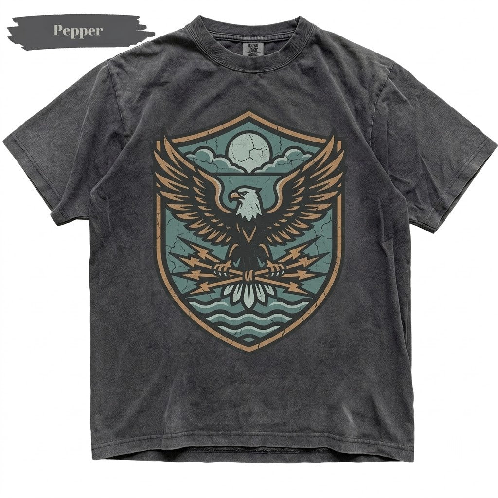 Vintage Bald Eagle Full Moon Lightning Storm Ocean Graphic Patriotic Wildlife Gift for Men Women Unisex TShirt