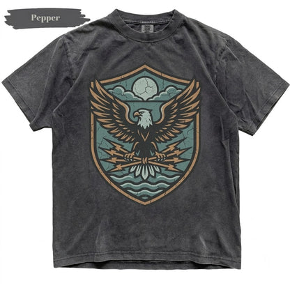 Vintage Bald Eagle Full Moon Lightning Storm Ocean Graphic Patriotic Wildlife Gift for Men Women Unisex TShirt