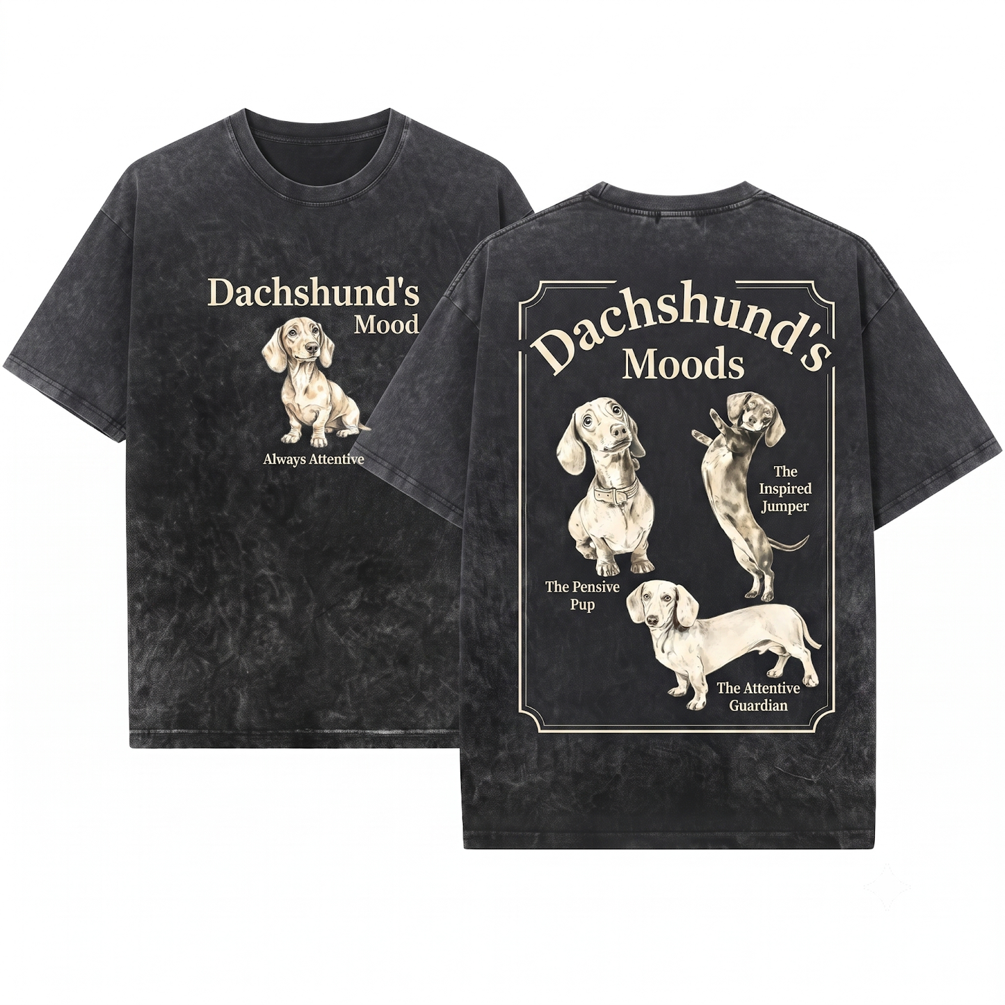 Dachshund Custom Dog Portrait Funny Doxie Collage Graphic Tee - Personalized Wiener Mom Dad Gift - Unisex Heavyweight Garment-Dyed T-Shirt
