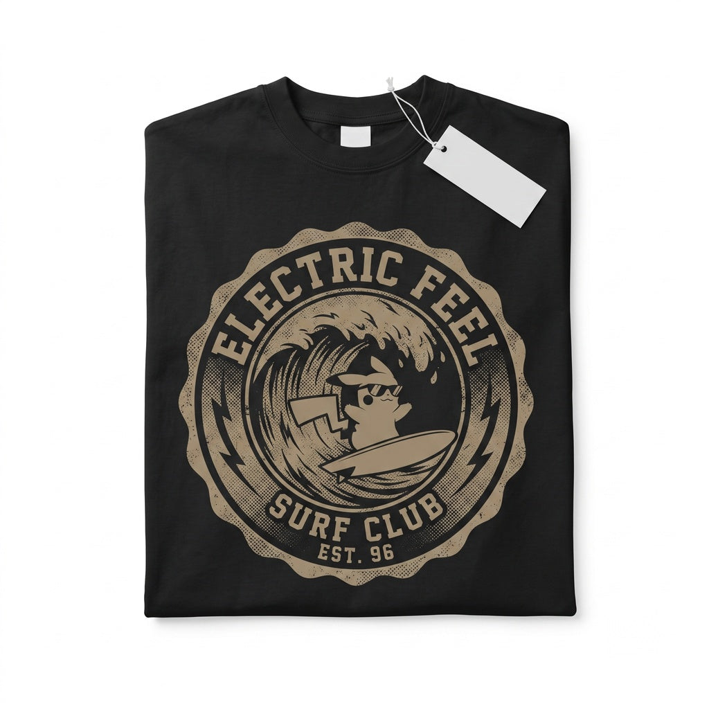 Surfing Electric Mouse Vintage Wash Retro Anime Graphic Cute Boys Girls Unisex TShirt