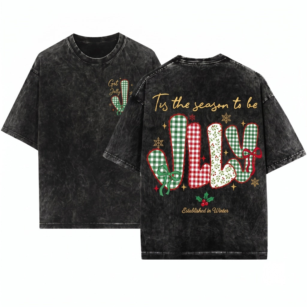 Retro Lace Floral Christmas Tree Tis The Season To Be Holly Jolly Funny Unisex Wash T-Shirt