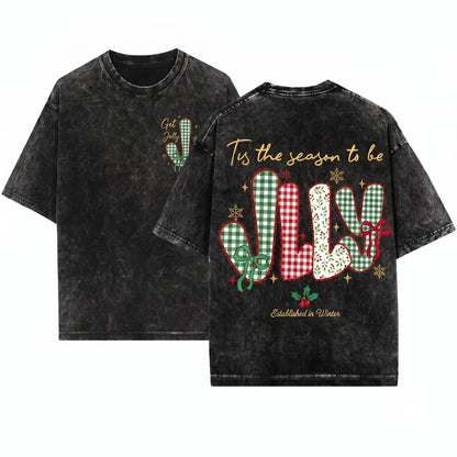 Retro Lace Floral Christmas Tree Tis The Season To Be Holly Jolly Funny Unisex Wash T-Shirt