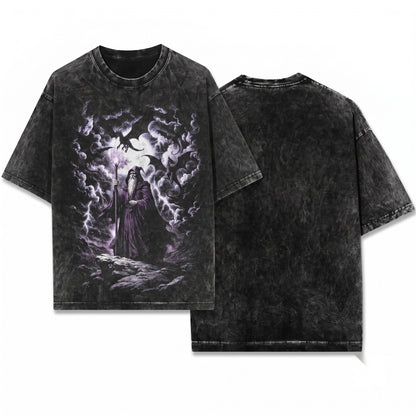 Mystical Wizard Dragon Retro Fantasy Graphic Grunge Streetwear Gamer Vintage Unisex Wash T-Shirt