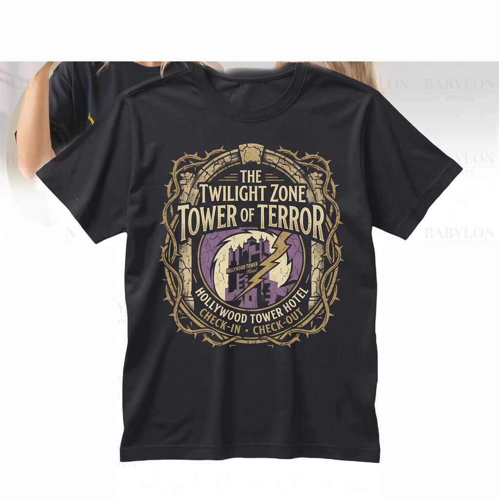 Vintage Haunted Hollywood Hotel Ride Front Back Double-Sided Graphic Disneyworld Vacation Unisex TShirt