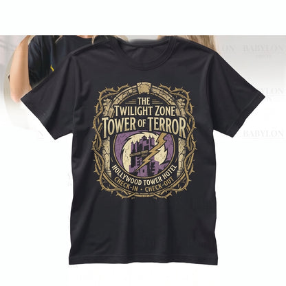 Vintage Haunted Hollywood Hotel Ride Front Back Double-Sided Graphic Disneyworld Vacation Unisex TShirt