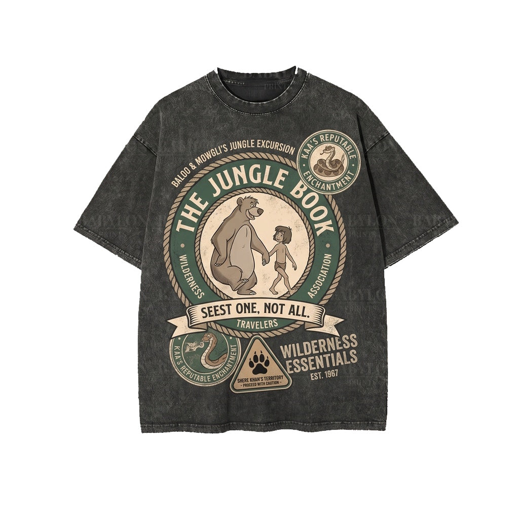 Vintage Jungle Friends Graphic Mowgli Baloo Theme Park Vacation Oversized Apparel Unisex TShirt