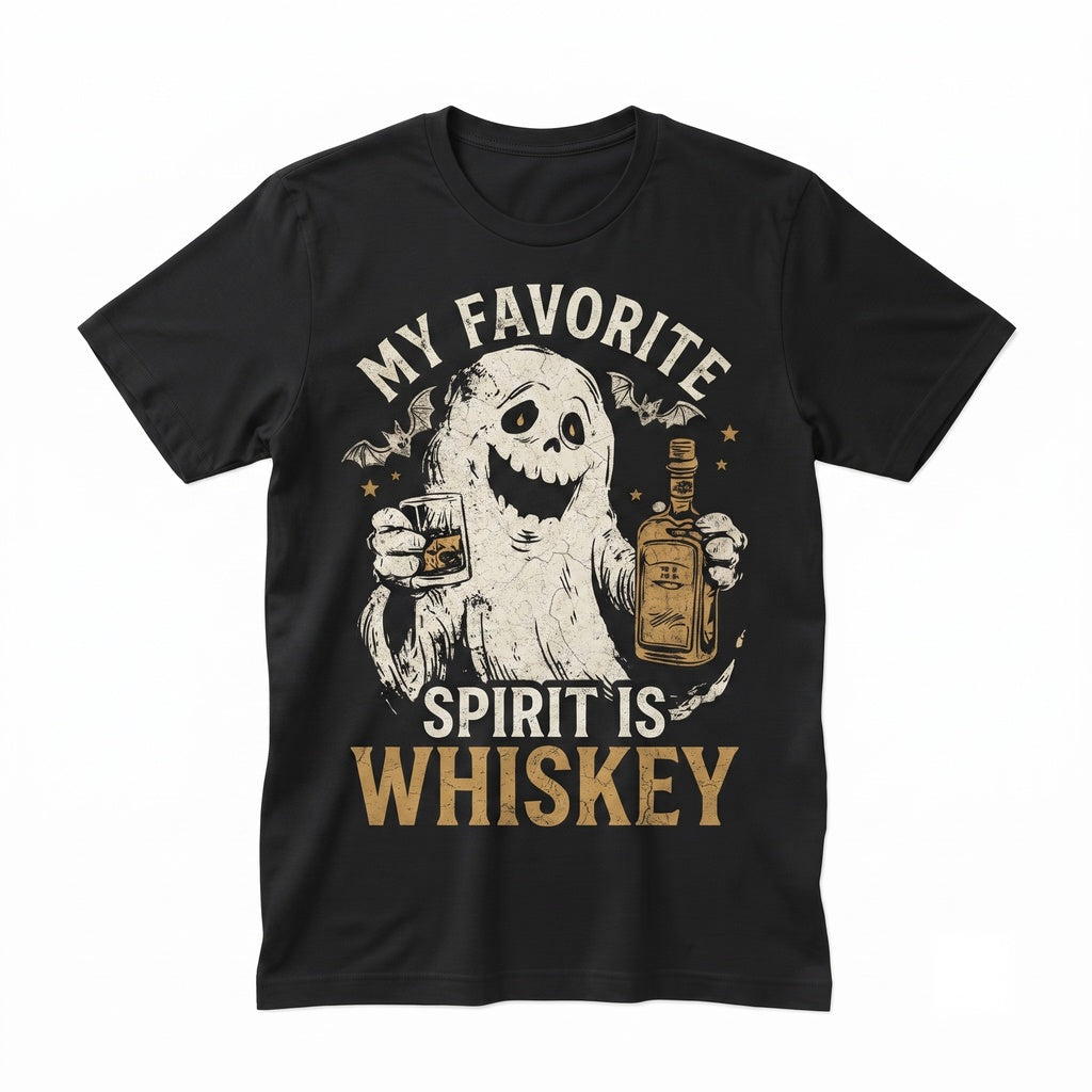 Funny Halloween Ghost Drinking Whiskey Graphic Apparel Spooky Season Alcohol Liquor Party Vintage Autumn Holiday Unisex TShirt