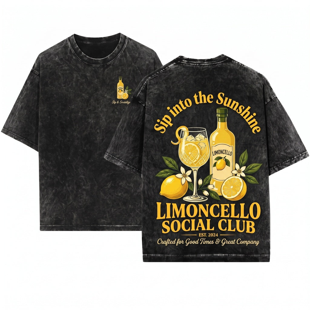Limoncello Social Club Italian Lemon Amalfi Summer Citrus Mediterranean Vacation Gift Unisex Wash T-Shirt