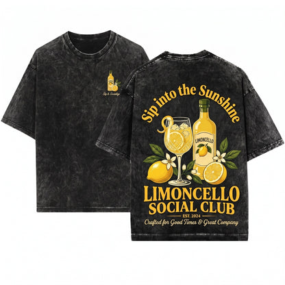 Limoncello Social Club Italian Lemon Amalfi Summer Citrus Mediterranean Vacation Gift Unisex Wash T-Shirt