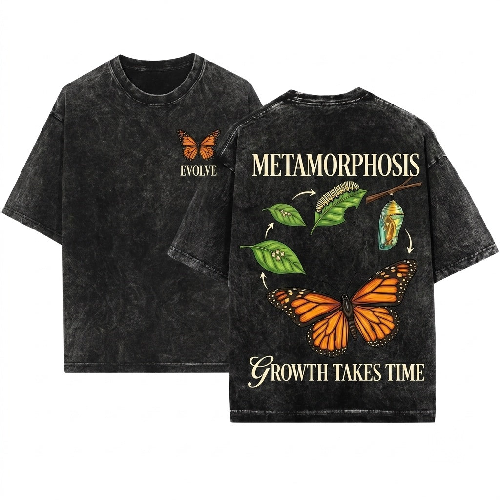 Vintage Butterfly Mental Health Inspirational Positive Quote Graphic Growth Takes Time Art Unisex Wash T-Shirt