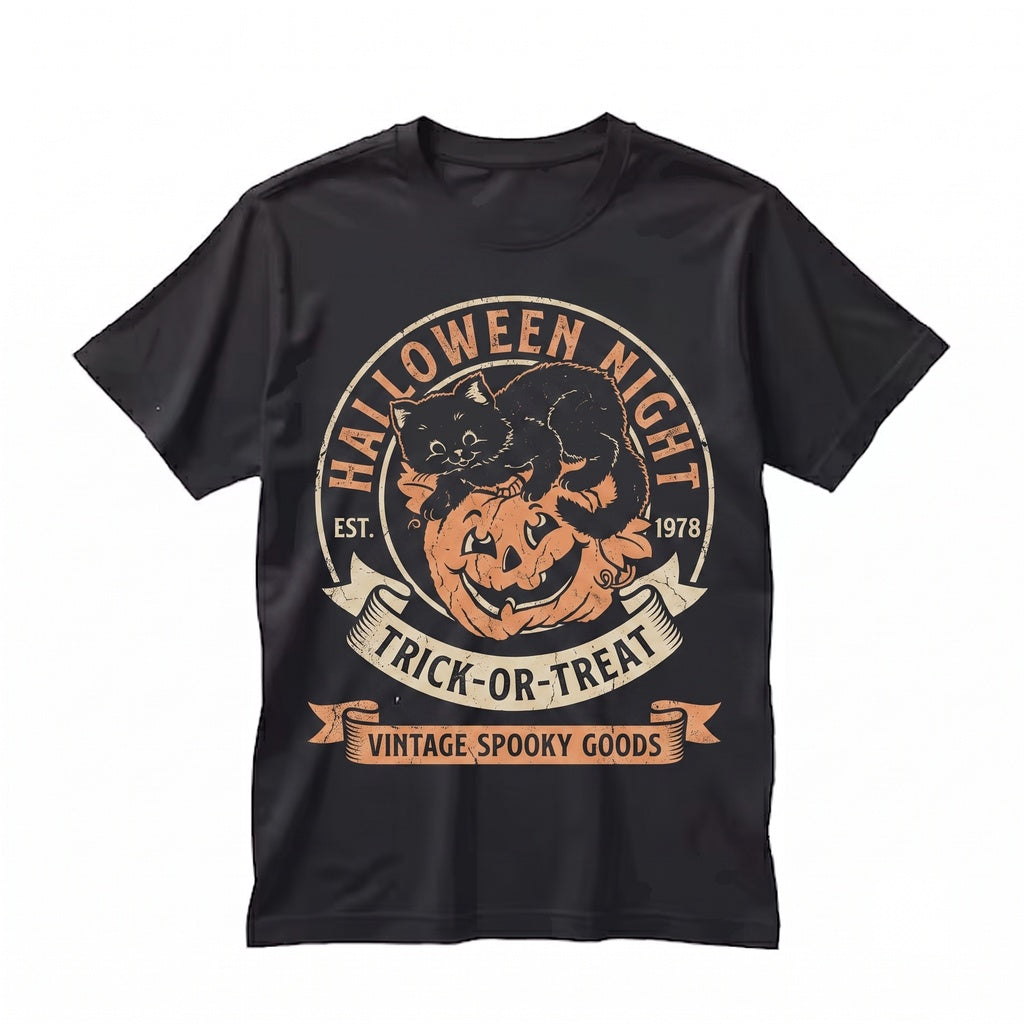 Vintage 90s Retro Halloween Spooky Season Black Cat Pumpkin Crewneck Fall Graphic Unisex TShirt