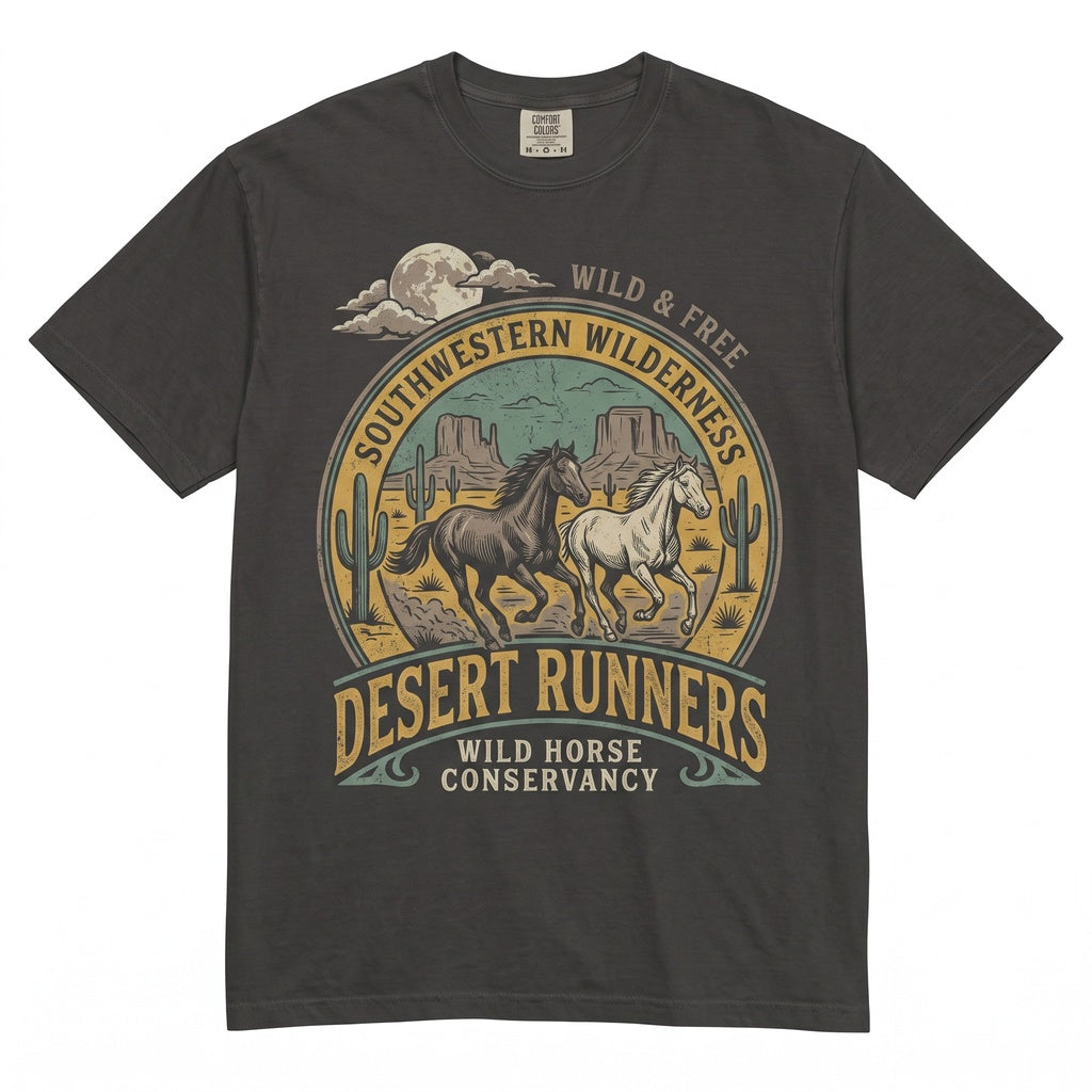 Vintage 90s Wild Running Horse Moonlit Nature Graphic Western Cowgirl Dark Fantasy Gift Unisex TShirt
