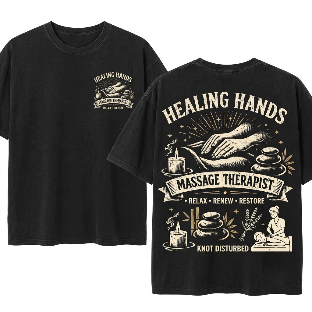 Healing Hands Massage Therapist Relax Restore Renew Spa Wellness Zen Therapy Aesthetic Mindful Gift Unisex Wash T-Shirt