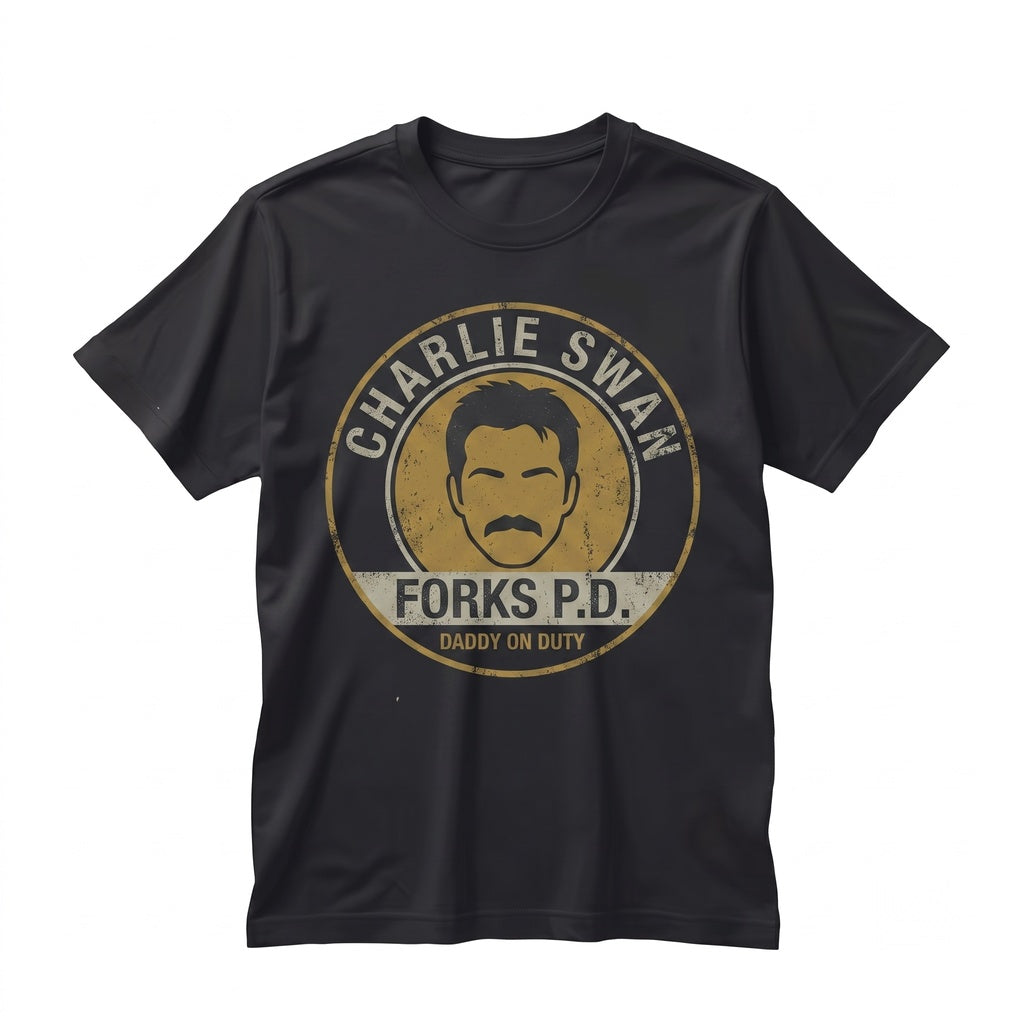 Charlie Swan Daddy on Duty Forks Washington Police Department Embroidered Funny Vintage Graphic Apparel Unisex TShirt