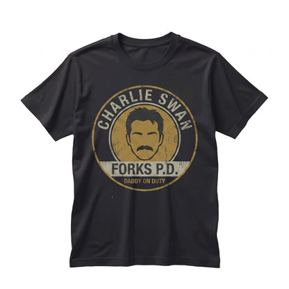Charlie Swan Daddy on Duty Forks Washington Police Department Embroidered Funny Vintage Graphic Apparel Unisex TShirt