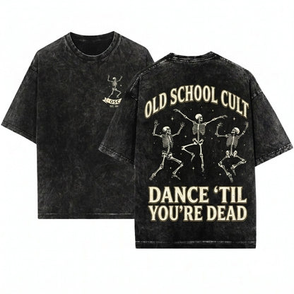 Dancing Skeleton Skull Lovers Funny Gag 90s Vintage Retro Y2k Style Unisex Wash T-Shirt