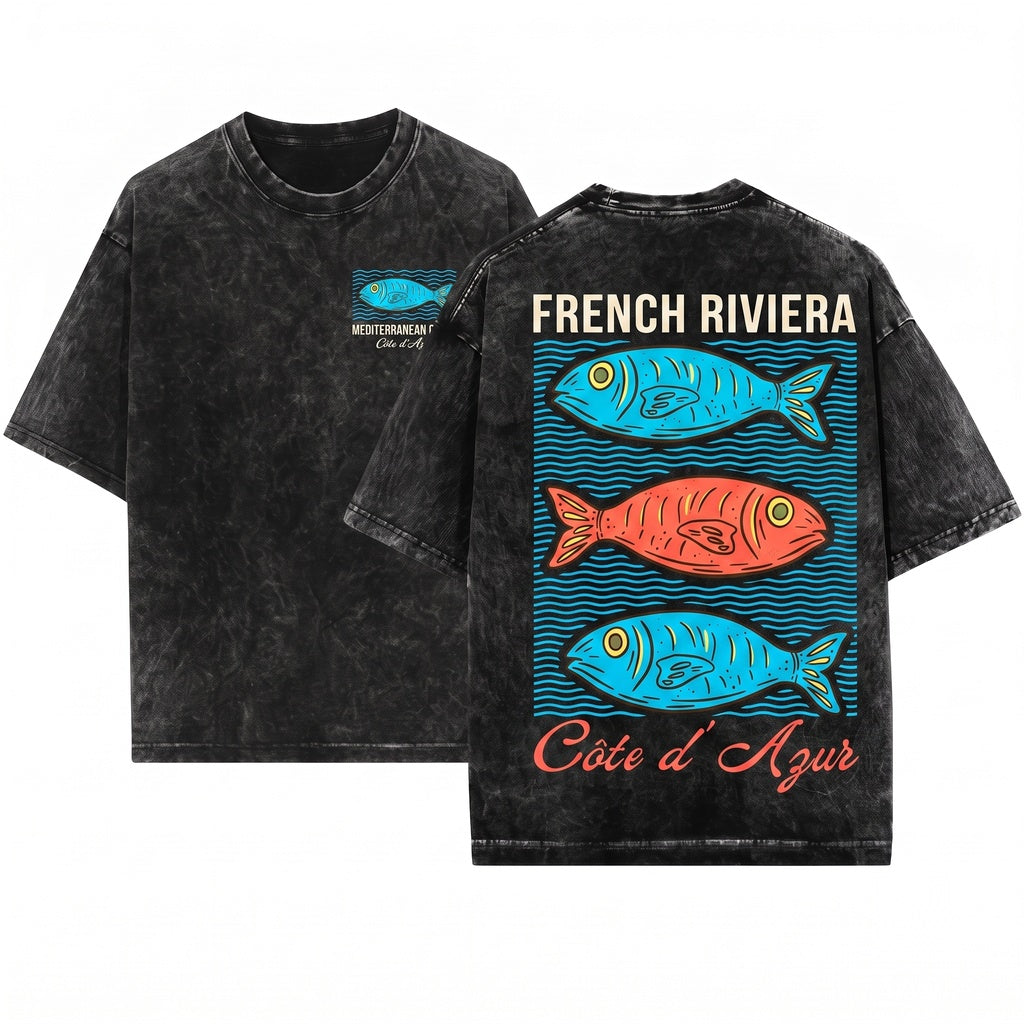 Cote dAzur French Riviera Fish Graphic Unisex Wash T-Shirt