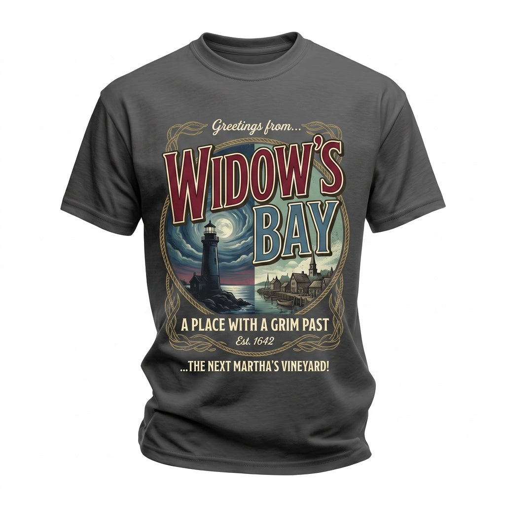 Greetings From Widow’s Bay Vintage Coastal Horror Graphic Tank Top, Spooky Movie Fan Gift, Unisex TShirt
