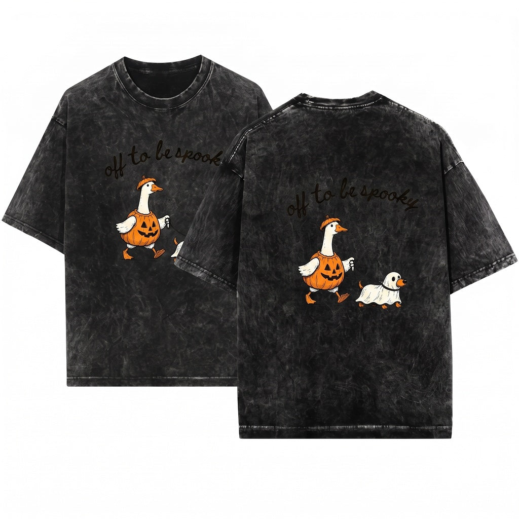 Funny Goose Walking Ghost Dog Off To Be Spooky Cute Pumpkin Fall Graphic Season Sweatshirt Unisex Wash T-Shirt