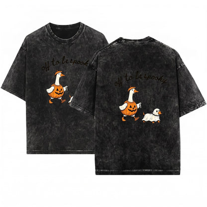 Funny Goose Walking Ghost Dog Off To Be Spooky Cute Pumpkin Fall Graphic Season Sweatshirt Unisex Wash T-Shirt