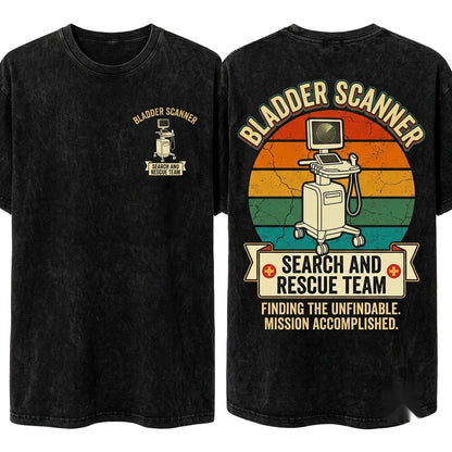 Retro Funny Nurse Bladder Scanner Search Team Gift Graphic Apparel Unisex Wash T-Shirt