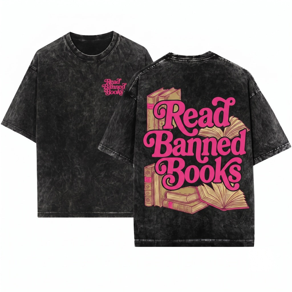 Read Banned Books Retro Pink Embroidered Librarian Gifts English Teacher Bookish Unisex Wash T-Shirt