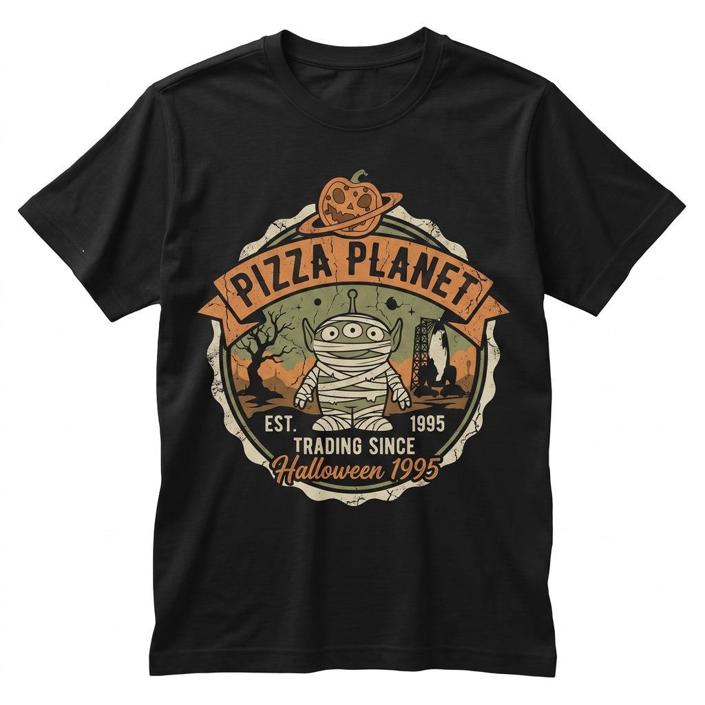 Retro Pizza Planet Mummy Ghost Alien Theme Park Family Vacation Graphic Unisex TShirt