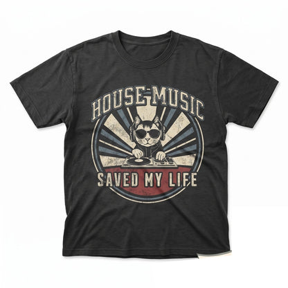 Funny Cute DJ Cat House Music Lover Vintage Rave Cropped Top Gift For Her Unisex TShirt