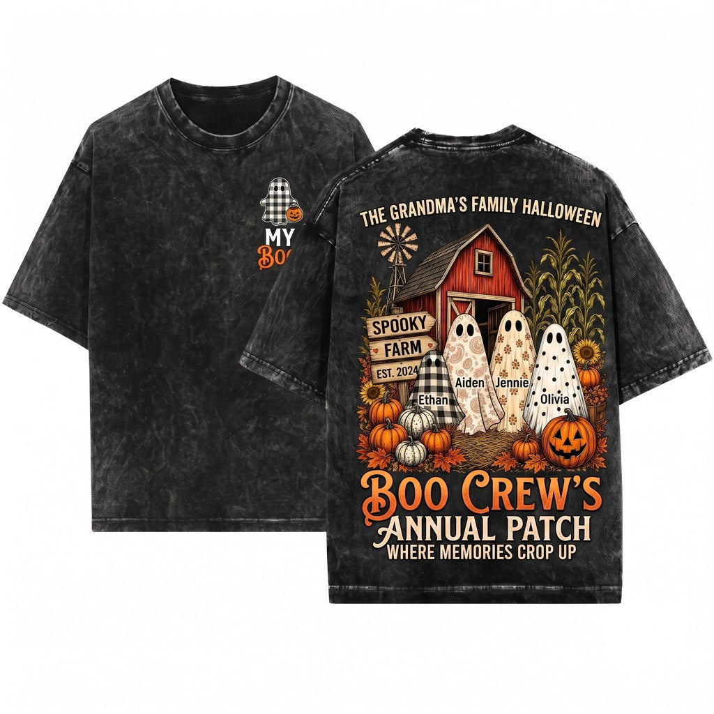 Customized Grandmas Boo Crew Pumpkin Patch Trio Ghost Sweatshirt Unisex Wash T-Shirt