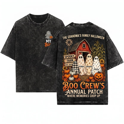 Customized Grandmas Boo Crew Pumpkin Patch Trio Ghost Sweatshirt Unisex Wash T-Shirt