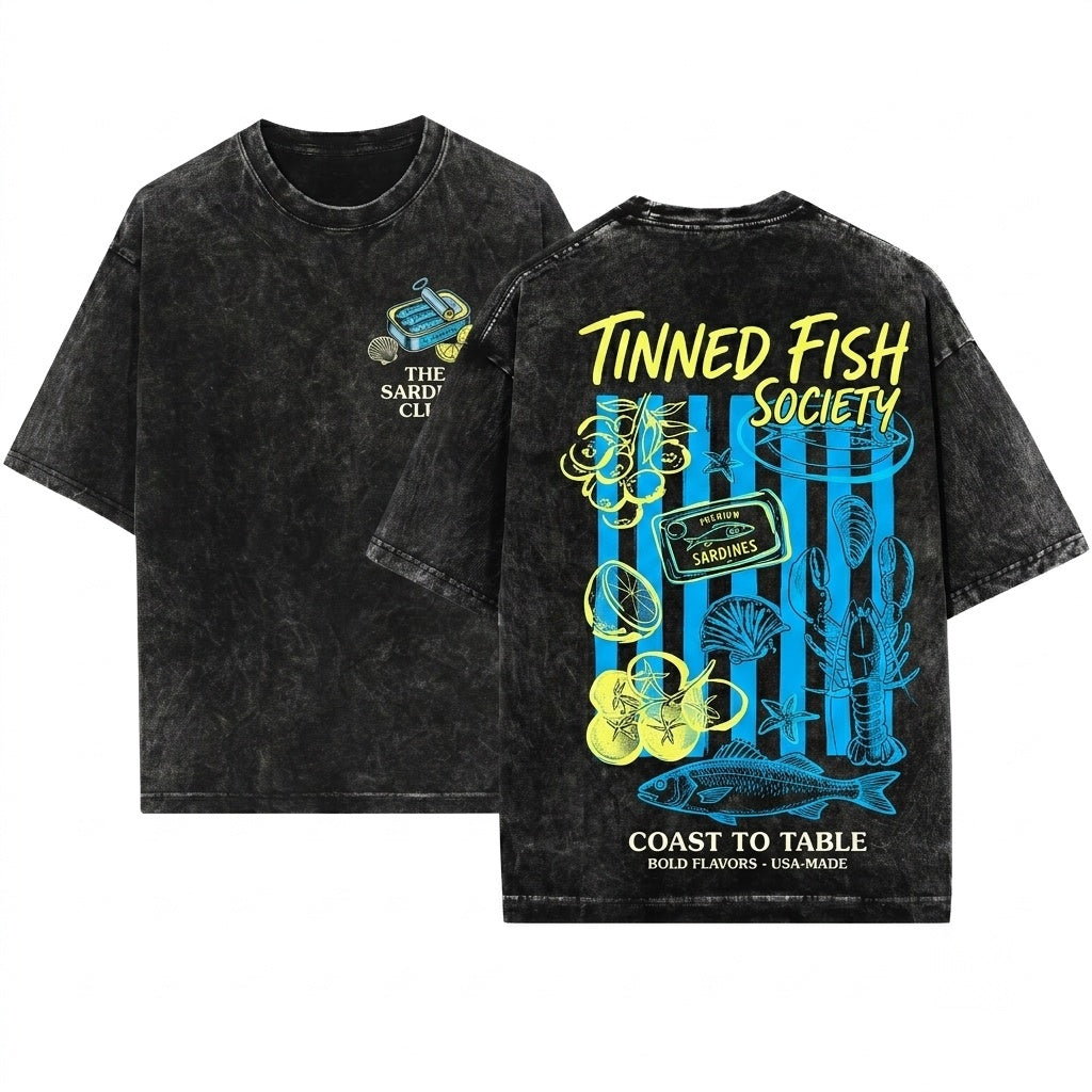 La Dolce Vita Coastal Seafood Graphic Vintage Summer Ocean Unisex Wash T-Shirt