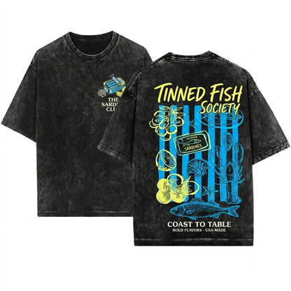La Dolce Vita Coastal Seafood Graphic Vintage Summer Ocean Unisex Wash T-Shirt