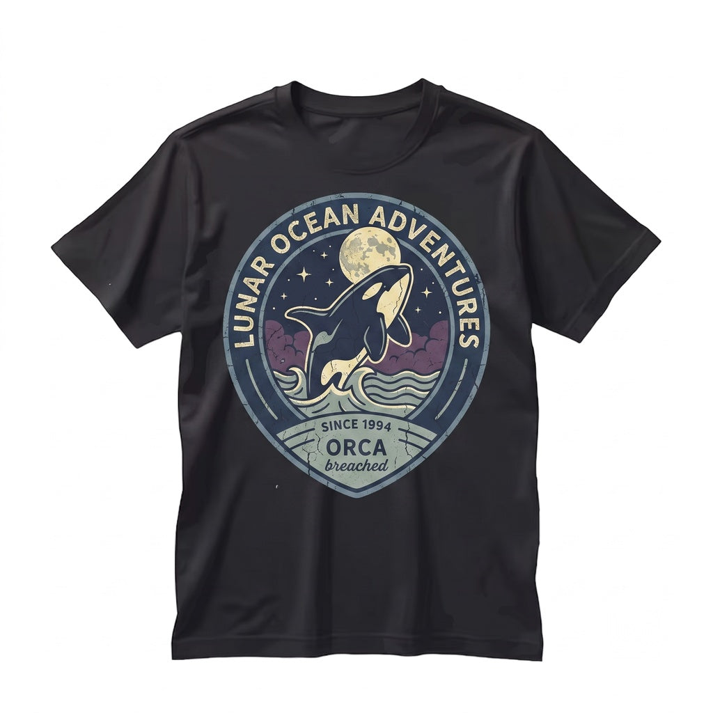 Orca Whale Full Moon Ocean Graphic Vintage Killer Marine Life Lover Night Sea Gift Unisex TShirt