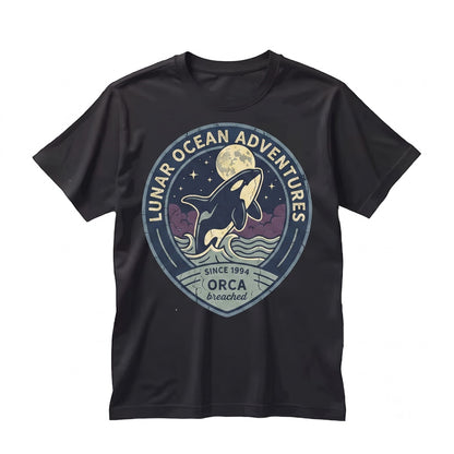 Orca Whale Full Moon Ocean Graphic Vintage Killer Marine Life Lover Night Sea Gift Unisex TShirt