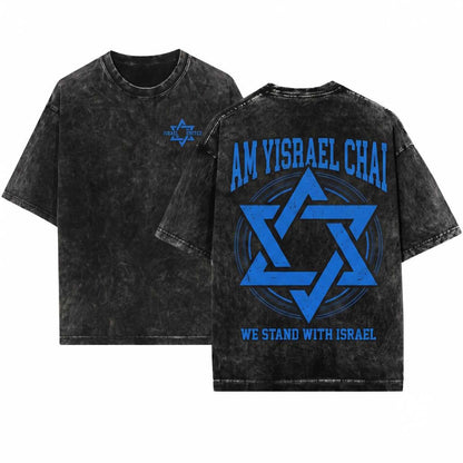 Israeli Flag Star Of David Jewish Heritage Patriotic Pride Gift Apparel Unisex Wash T-Shirt