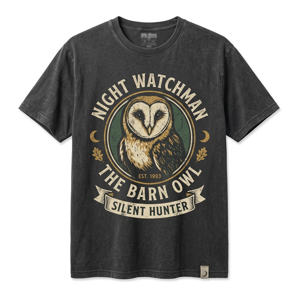 Cute Barn Owl Pocket Graphic Bird Lover Retro Night Animal Gift for Him Her Unisex TShirt