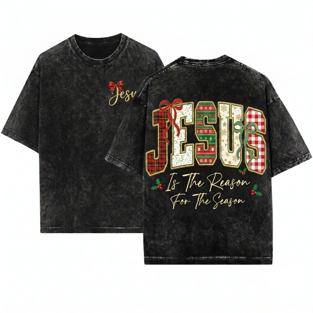 Retro Plaid Jesus Reason Season Bible Verse Christian Trendy Unisex Wash T-Shirt