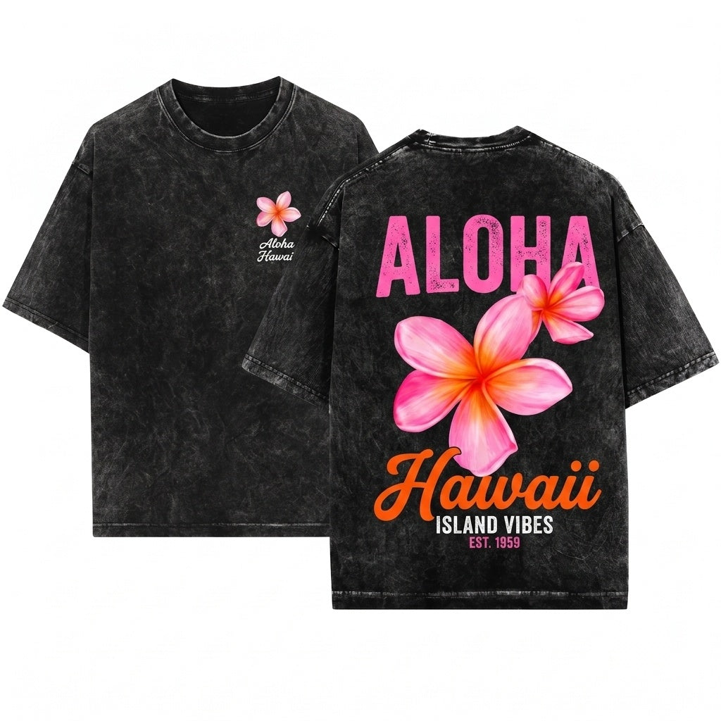 Aloha Hawaiian Retro Flower Beach Lover Trendy Summer Unisex Wash T-Shirt