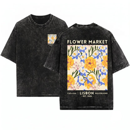 Lisbon Flower Market Graphic Floral Portugal Travel Botanical European Summer Top Unisex Wash T-Shirt