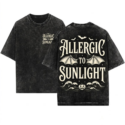 Allergic To Sunlight Funny Gothic Vampire Halloween Spooky Humor Vintage Unisex Wash T-Shirt