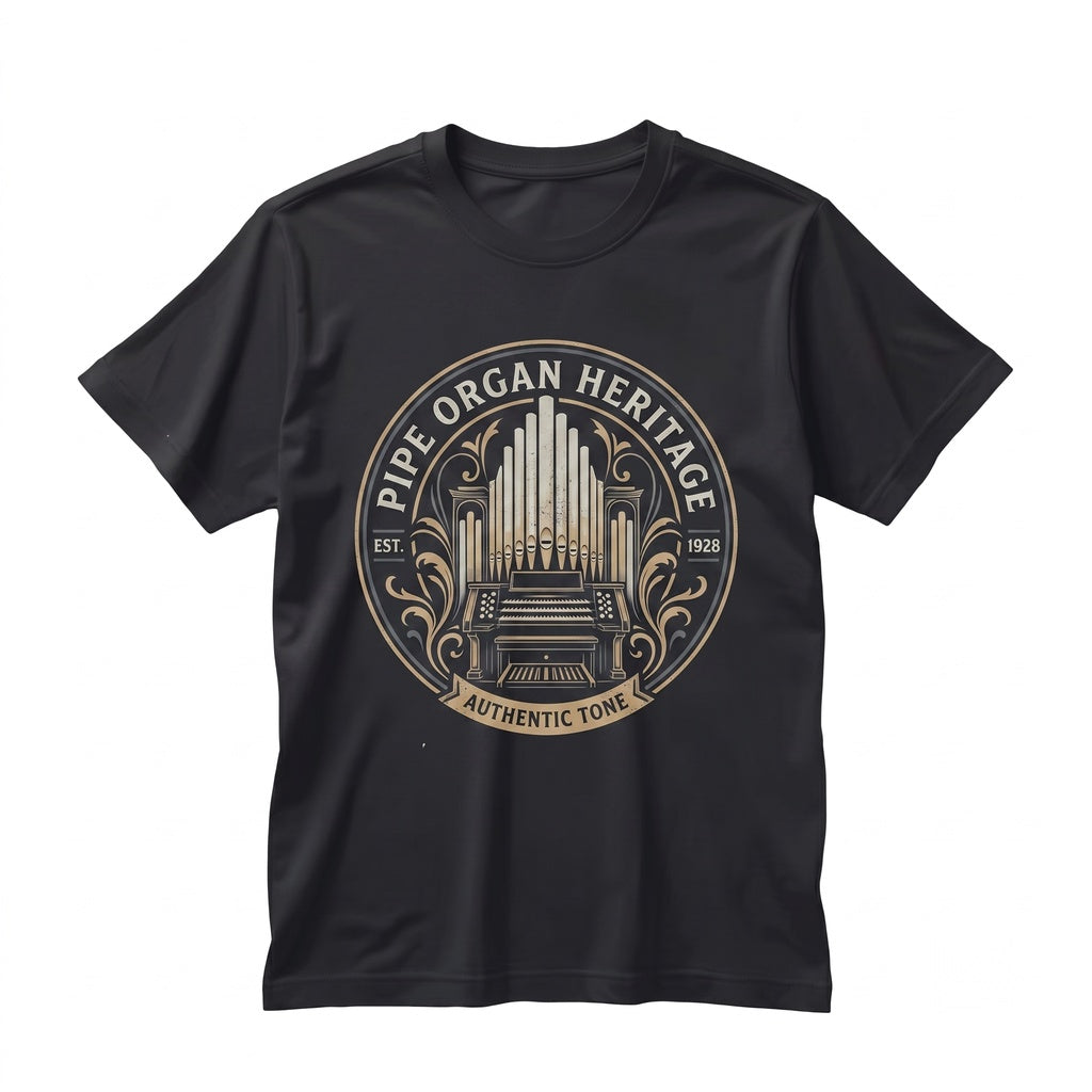 Vintage Pipe Organ Graphic Faux Gold Print Dark Academia Musician Apparel Unisex TShirt