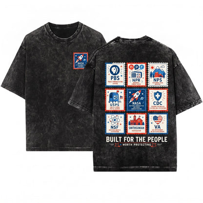 Vintage Stamps Protect Democratic Institution 4th of July Independence Day Unisex Wash T-Shirt