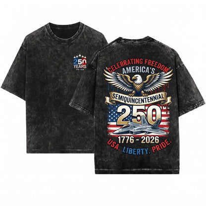 American 1776-2026 250th Anniversary Fighter Jets Patriotic Mens Graphic Unisex Wash T-Shirt